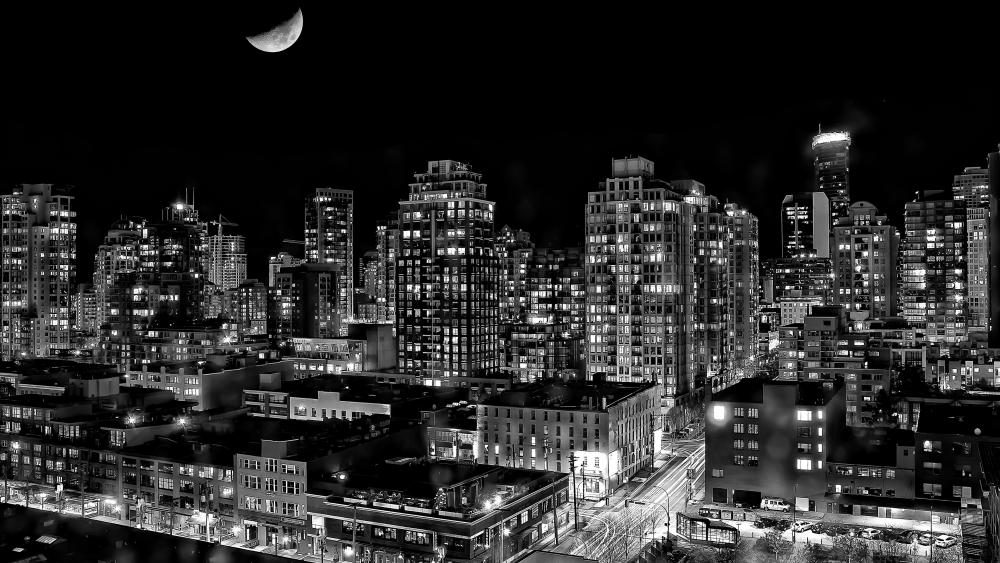 Cityscape at night - Monochrome photography wallpaper