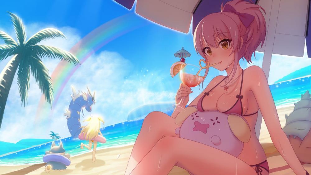 Anime girl on the beach wallpaper