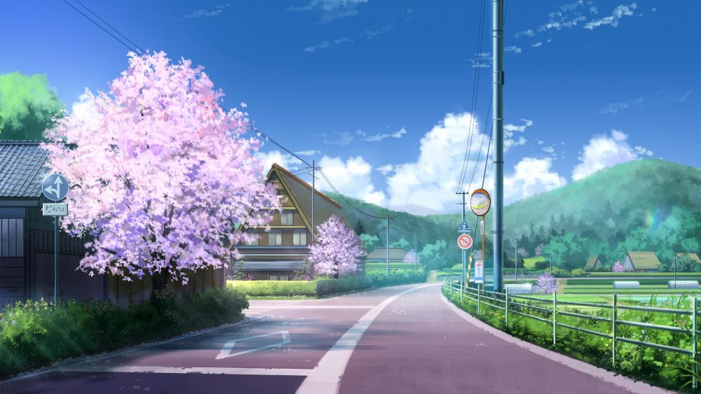 Springtime anime landscape wallpaper