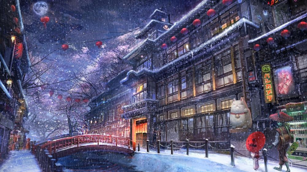 Chinese anime city wallpaper