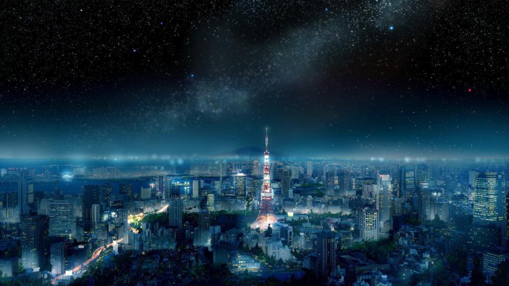 Milky way over the Tokyo Tower wallpaper