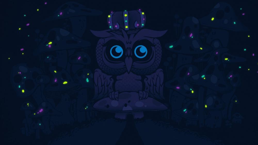 Owl on a mushroom wallpaper