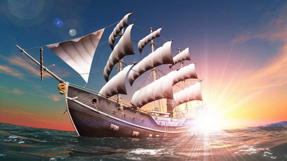 Old Sailing Ship 3D Digital Art wallpaper
