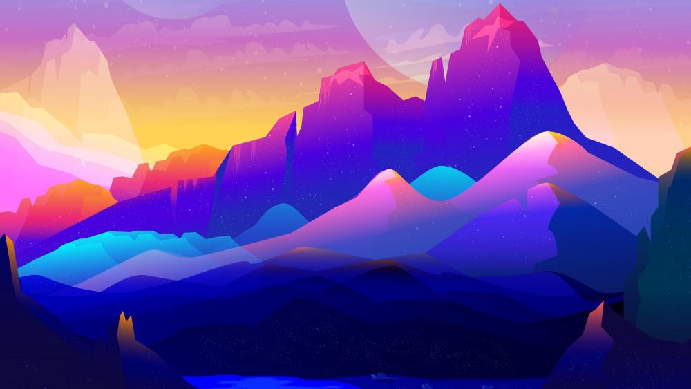 Purple mountains digital illustration wallpaper