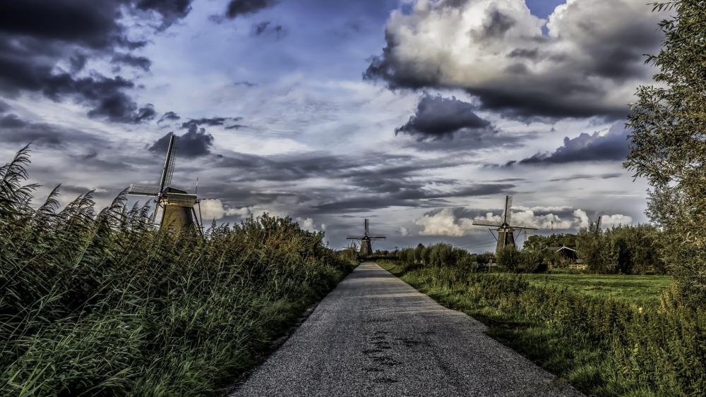 The windmills at Kinderdijk wallpaper