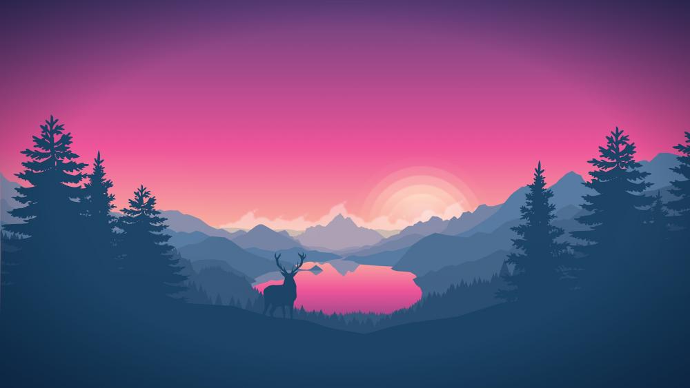 Pink sunrise in the mountains minimal landscape wallpaper