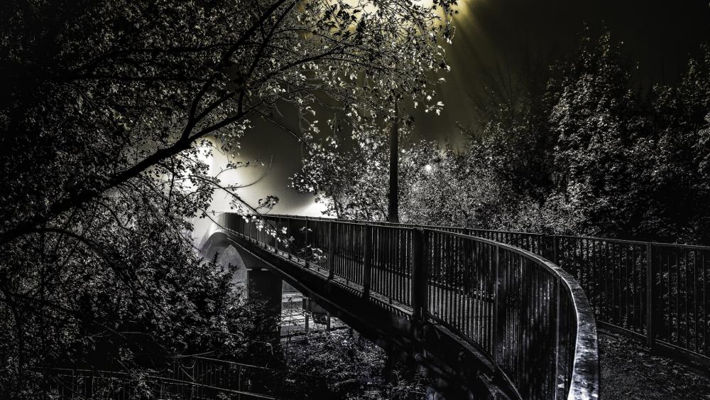 Footbridge at night wallpaper