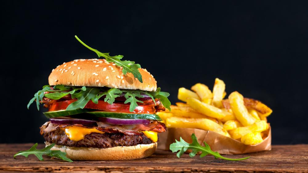 Hamburger with french fries wallpaper