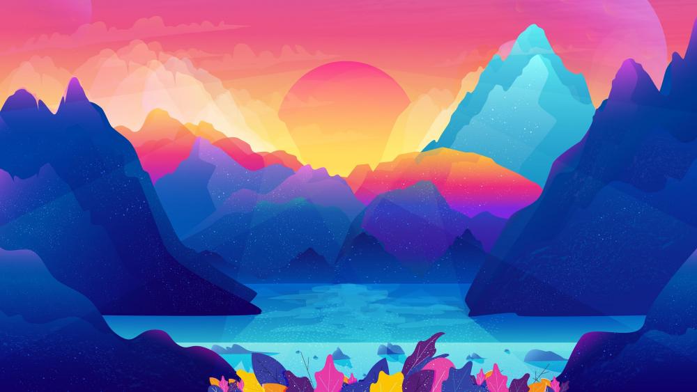 Colorful fjord digital art wallpaper