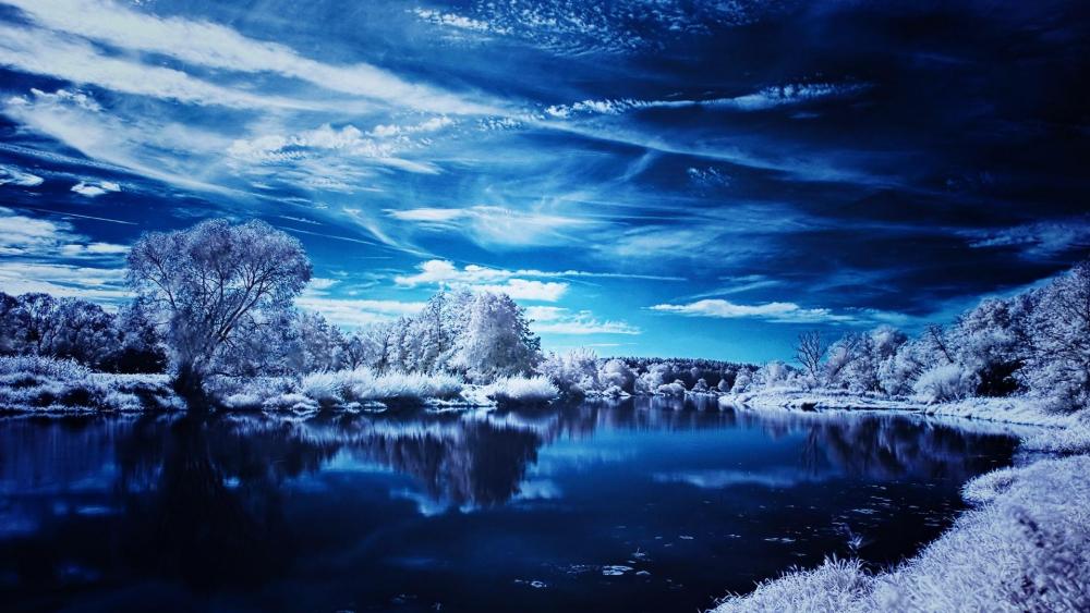 Blue winter landscape wallpaper - backiee