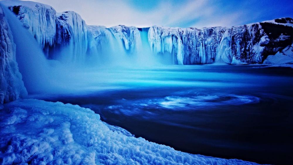Frozen Godafoss waterfall wallpaper
