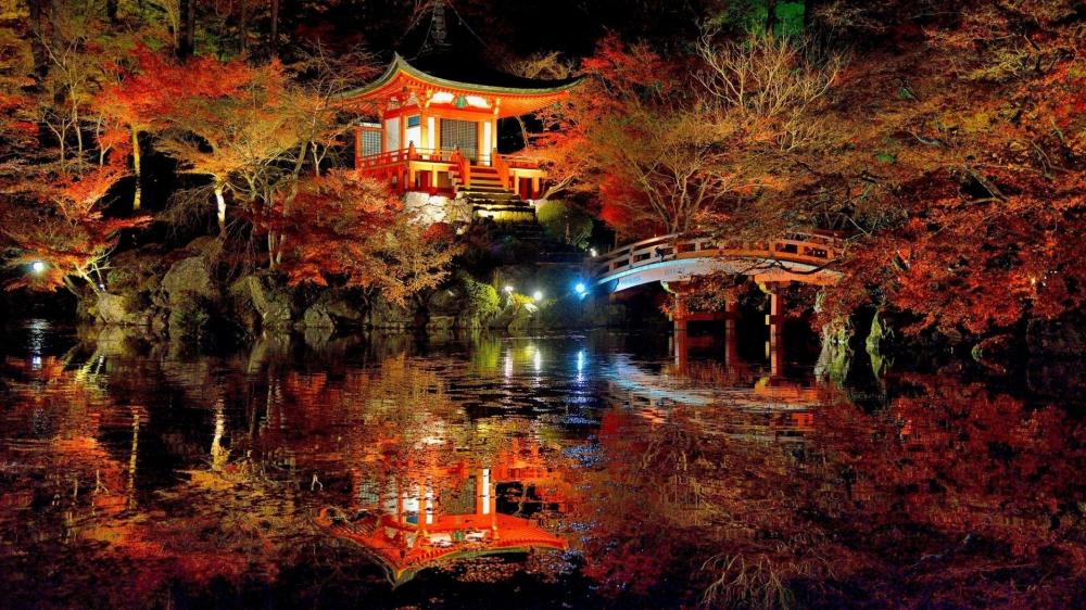 Daigo-ji Temple at night wallpaper