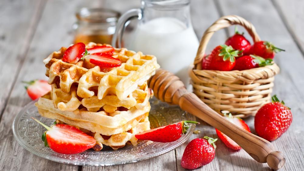 Belgian waffle with strawberry wallpaper