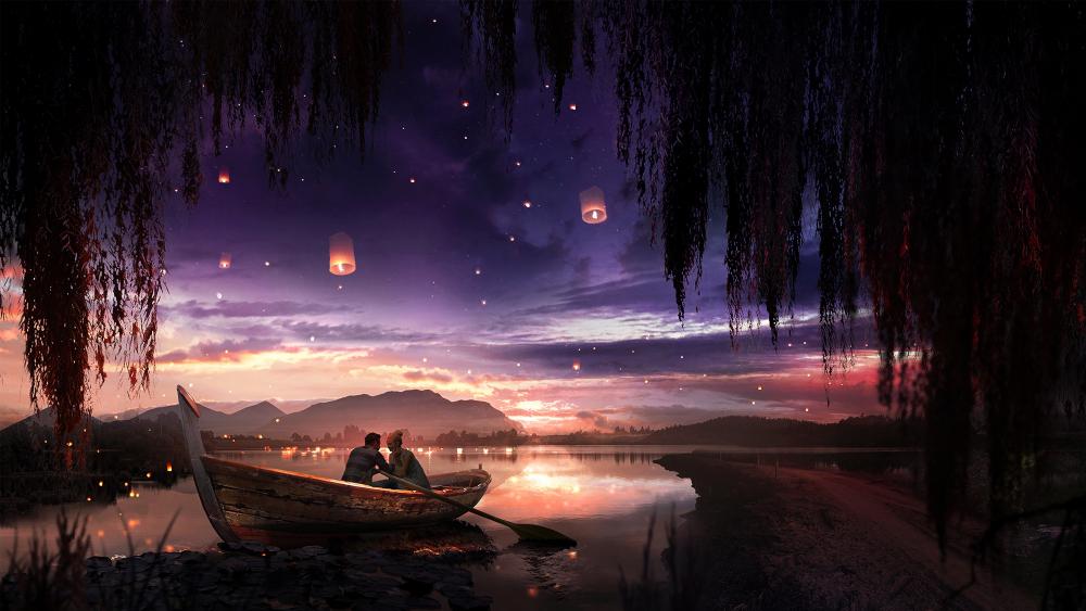 Couple in the boat wallpaper
