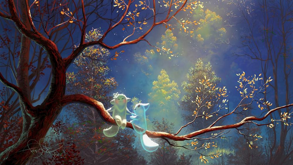 Cute glowing fantasy creatures wallpaper