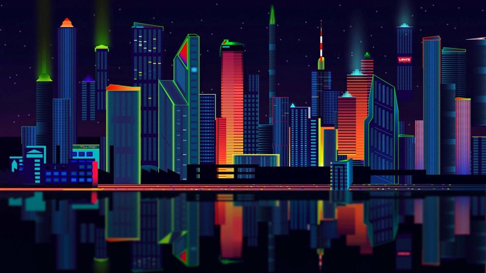 Fantasy colorful city at night wallpaper