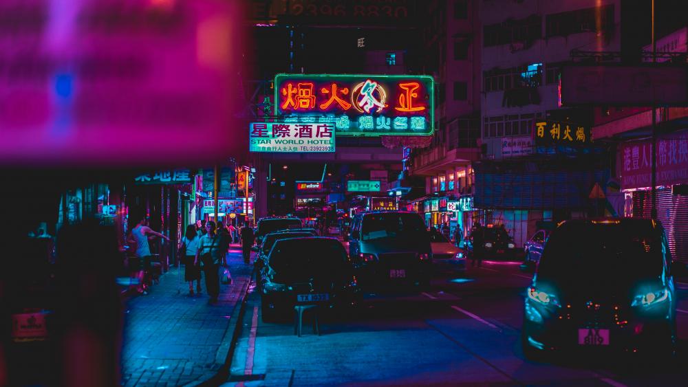 Hong Kong night street wallpaper