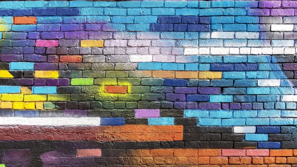 Colorful brick wall wallpaper