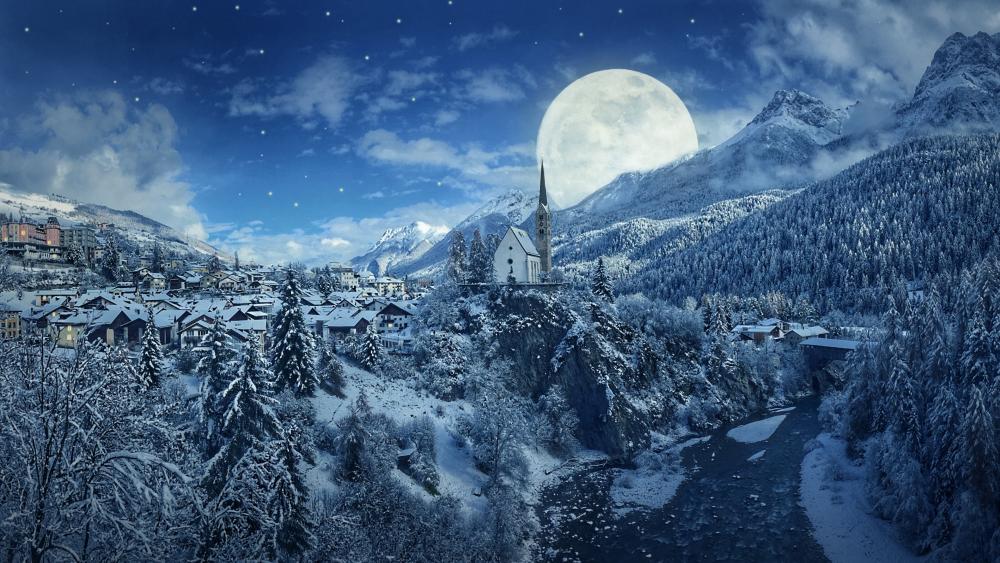 Winter full moon wallpaper
