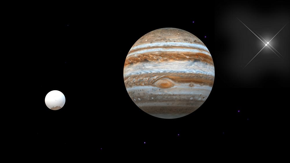 Jupiter and one of its satellites wallpaper