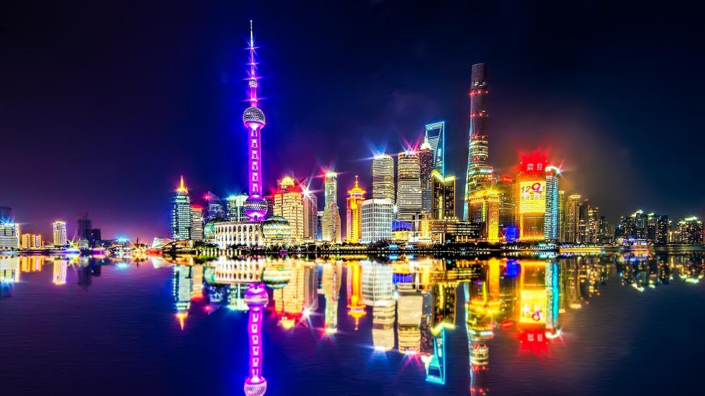 Stunning Shanghai Skyline at Night wallpaper