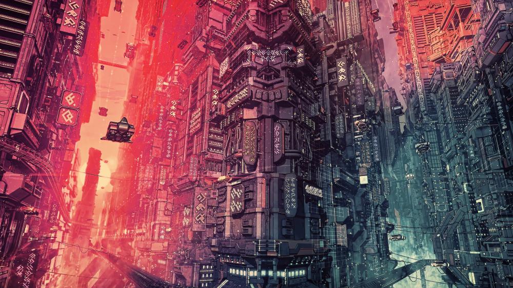 Cyber futuristic city wallpaper