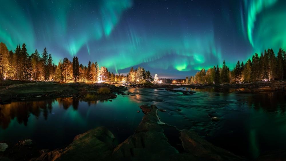 Aurora borealis and aurora australis simultaneously lighting up the polar  skies wallpaper. AI generative 33837139 Stock Photo at Vecteezy