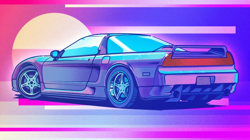Honda NSX retrowave art wallpaper
