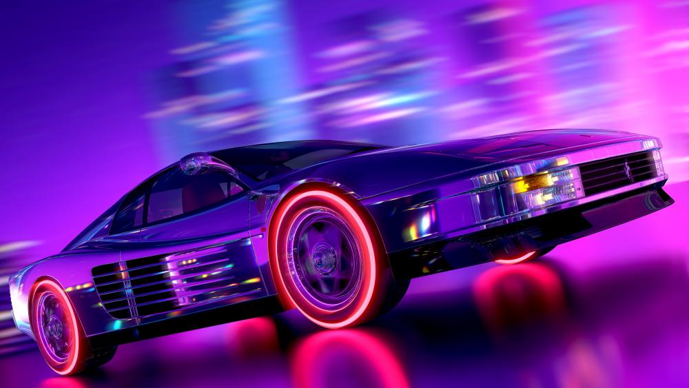 Ferrari Testarossa - Neon retrowave style wallpaper