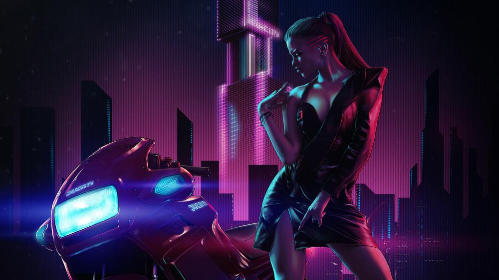 Cyberpunk girl with Ducati wallpaper