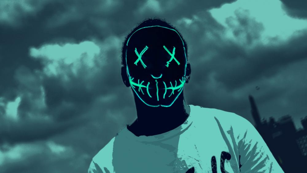 Cyan Neon Mask wallpaper