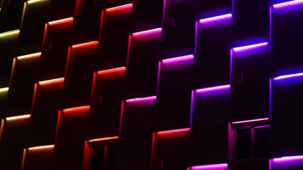 Neon building facade wallpaper