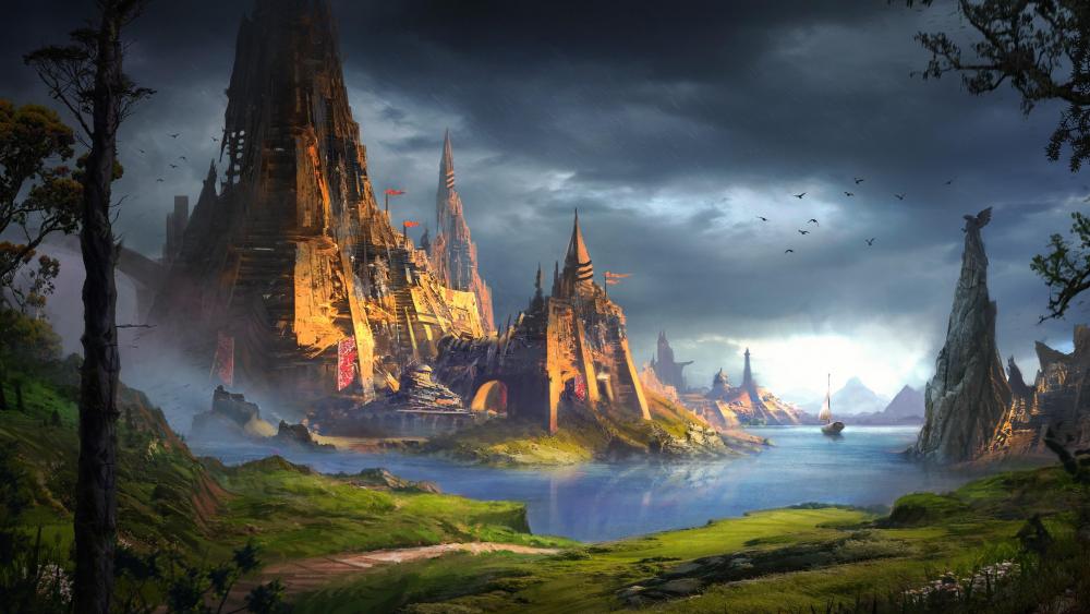 Fantasy castle ruins wallpaper