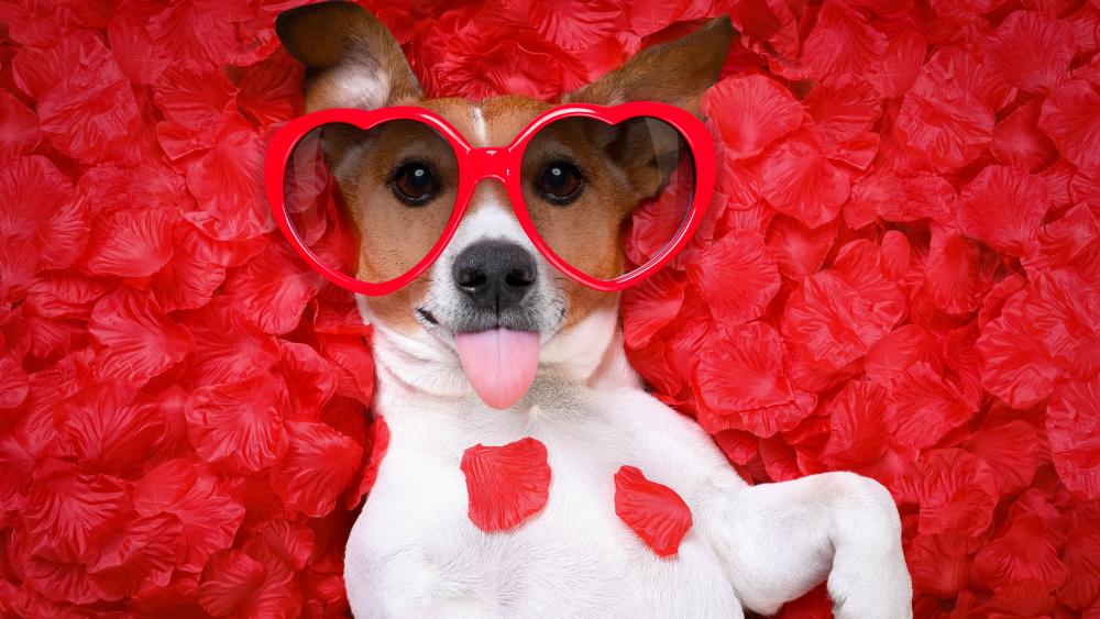 Jack Russel Terrier in heart sunglasses wallpaper
