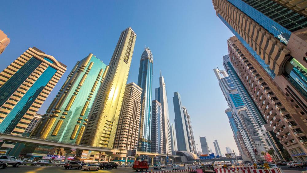 Skyscrapers along Sheikh Zayed Road in Dubai wallpaper