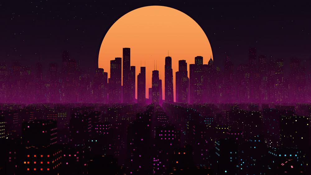 Retrowave City Sunset wallpaper