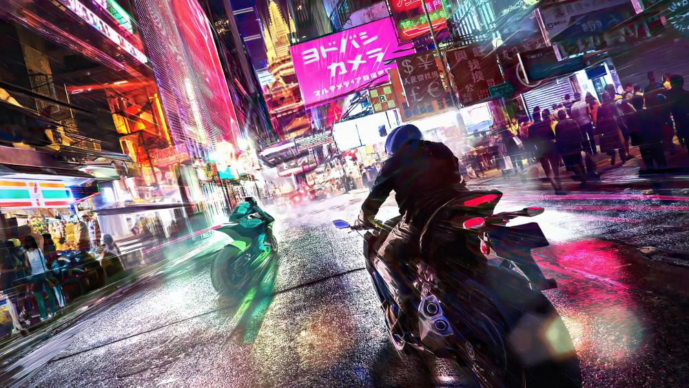 Motorcycle street race by night wallpaper
