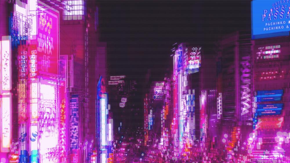 Blurred neon cityscape wallpaper
