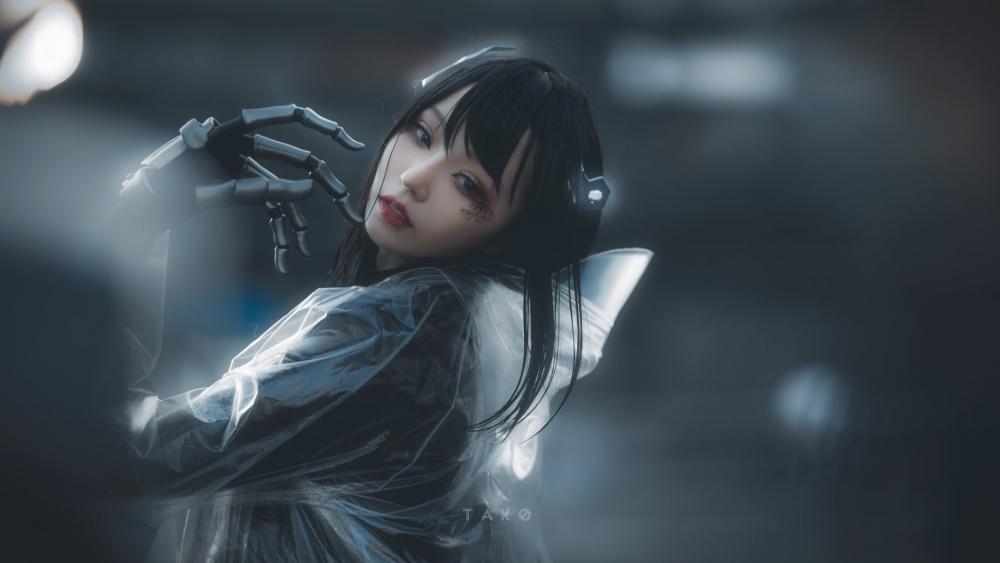 Beautiful girl cyberpunk fantasy art wallpaper background 