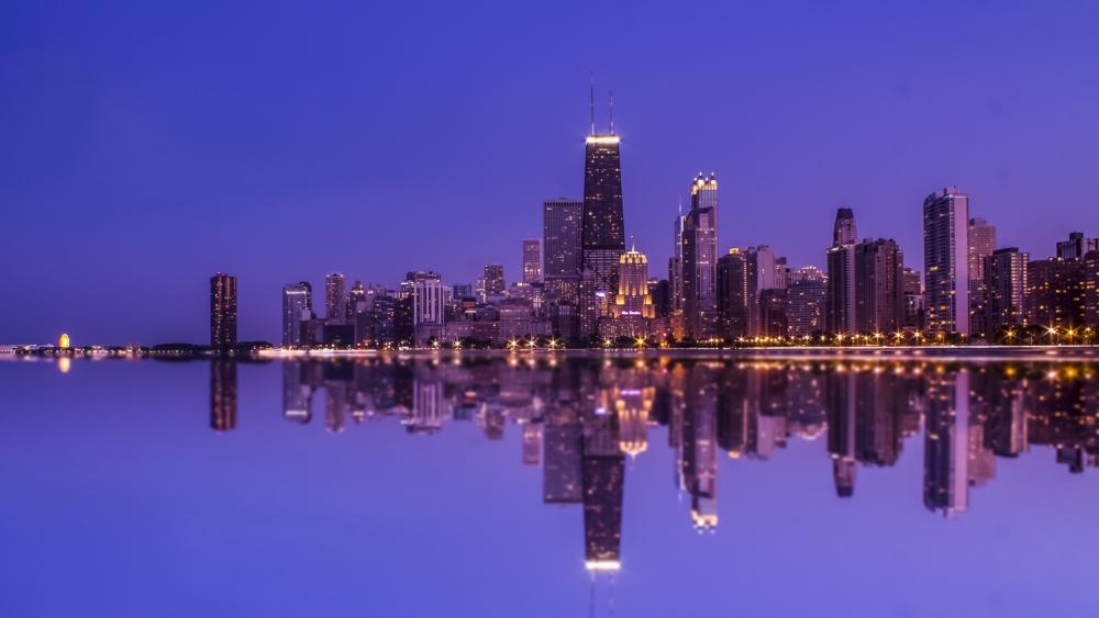 Chicago reflection on Lake Michigan wallpaper