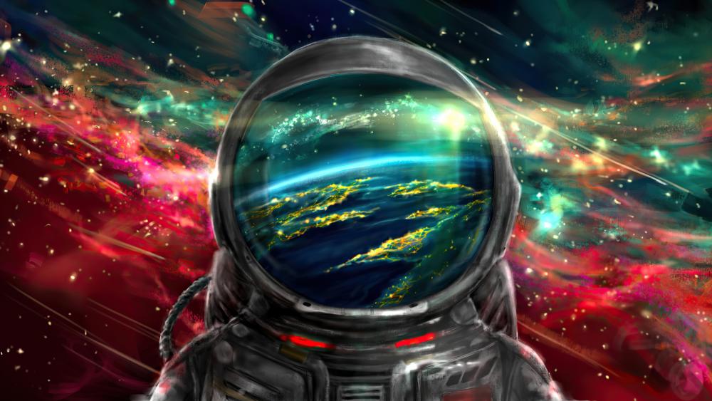 Astronaut in the colourful space wallpaper