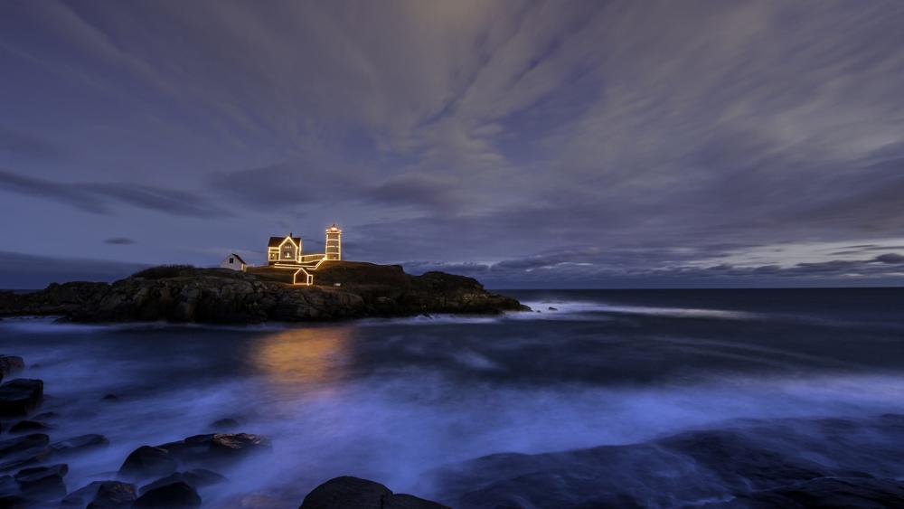 Nubble Lighthouse at Christmas wallpaper