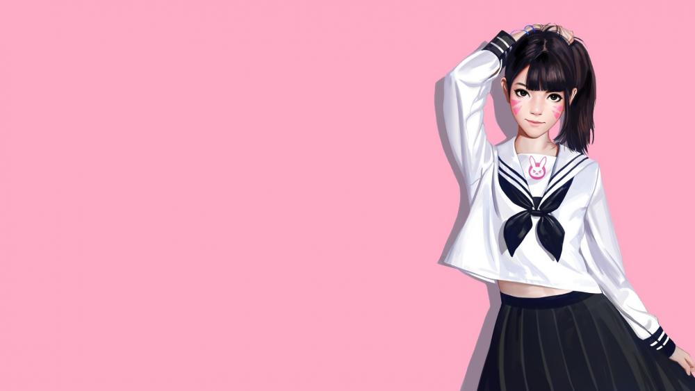 Overwatch style anime schoolgirl wallpaper