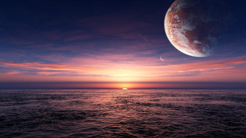 Fantasy seascape at sunset wallpaper