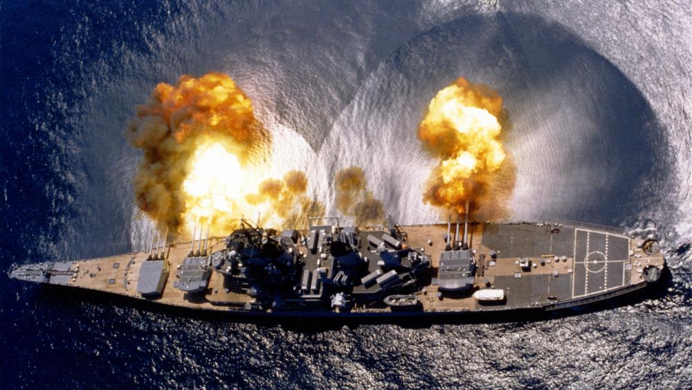 USS Iowa (BB-61) Fires Guns During a Target Exercise near Vieques Island, Puerto Rico wallpaper