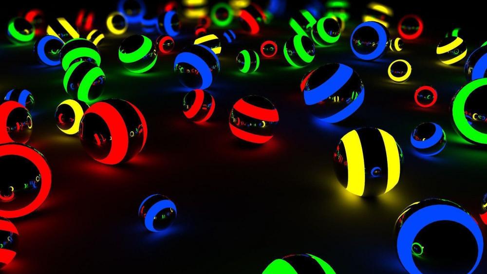 3D glowing billiard balls wallpaper
