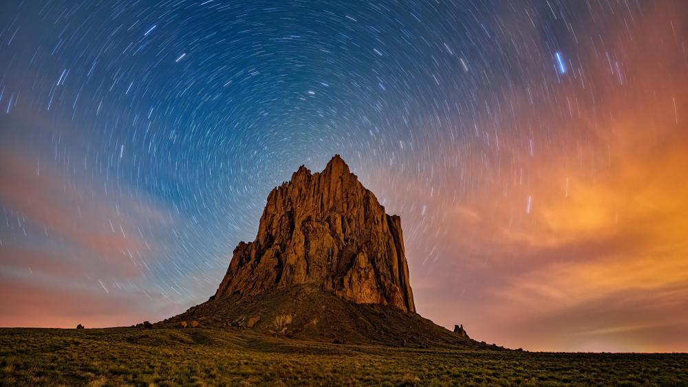 Star trails over Shiprock, New Mexico wallpaper