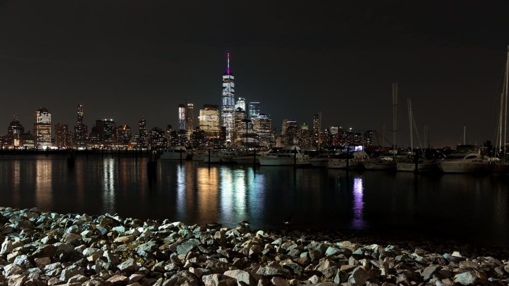 Lower Manhattan by night wallpaper