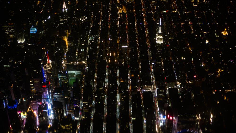 Aerial View of Times Square & the Empire State Building at Night wallpaper