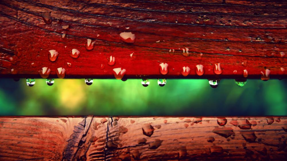 Raindrops in wooden fence wallpaper